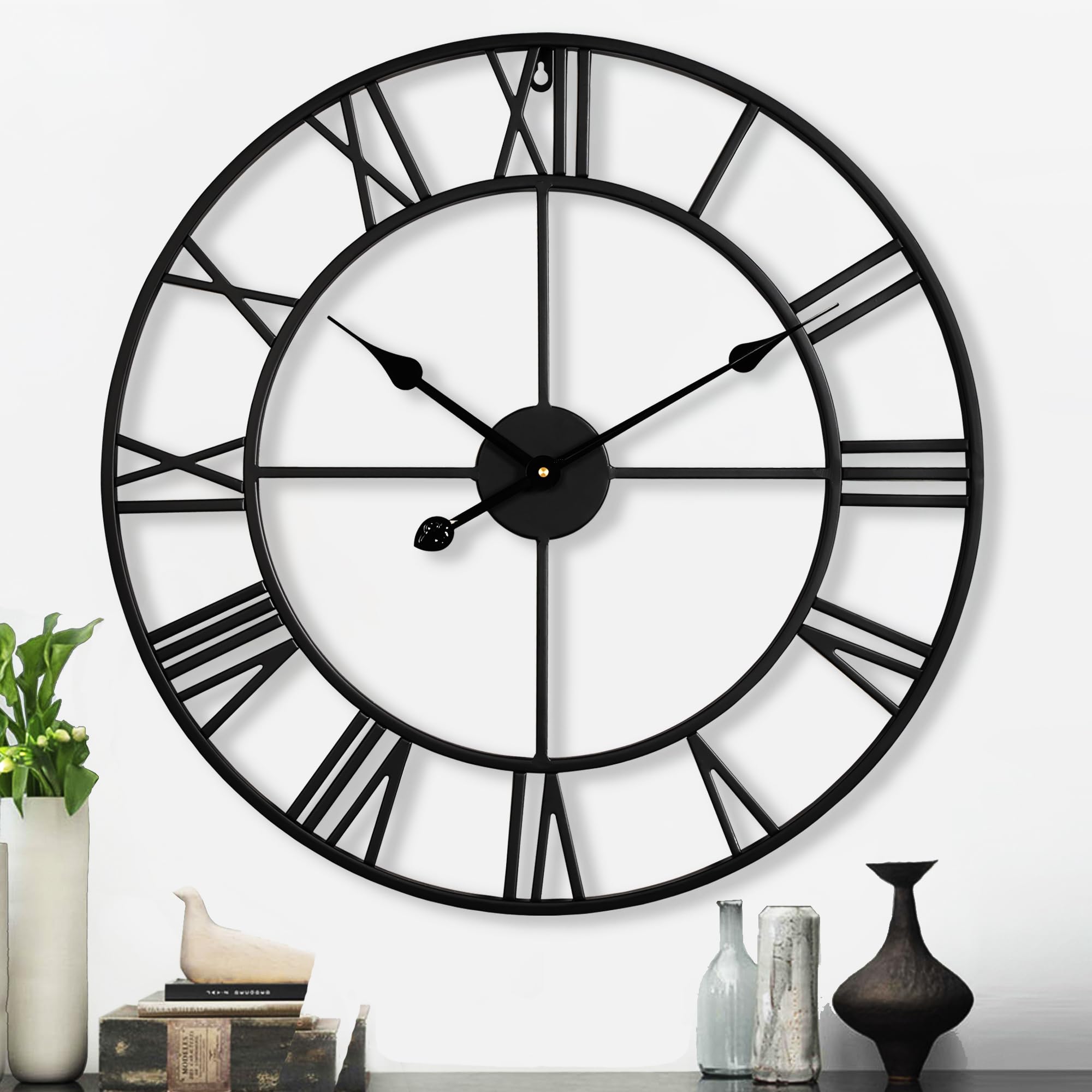 30 Inch Large Wall Clock Modern, Oversized Roman Numeral Decorative Art Metal Wall Clock, Big Black Wall Clocks for Living Room Decor, Farmhouse Home Decor,Office (30