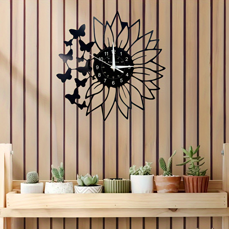 Silent Sunflower Vinyl Record Wall Clock - Battery-Powered, No-Ticking Digital Display with Large Numbers - Ideal for Living Room & Bedroom Decor, Perfect Gift for Plant Lovers