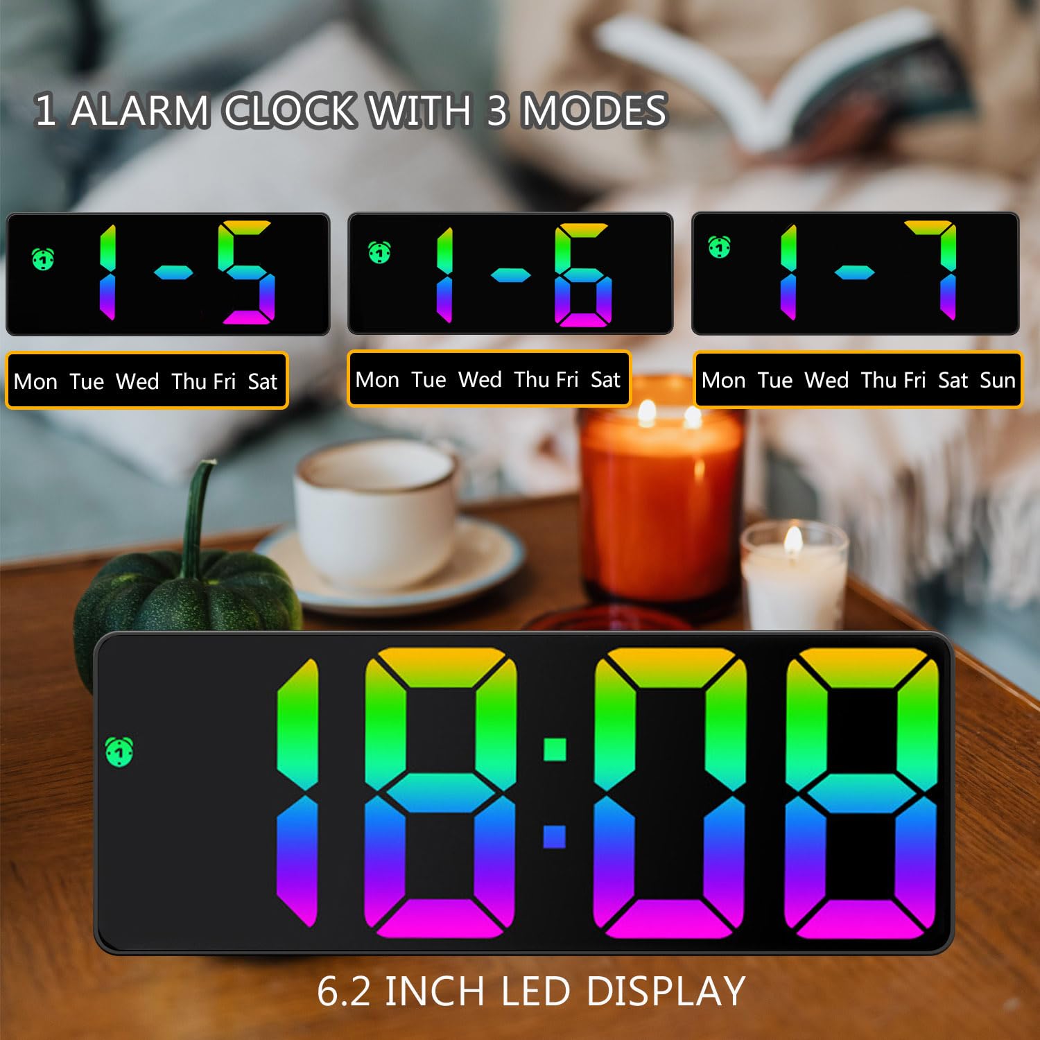 Digital Alarm Clock for Bedrooms, 6.5 inch LED Display with White Digits, 3 Levels Brightness Adjustable, Desk Alarm, Table Clock with 1 Alarm, 12/24H, Temperature, Corded Powered(White)
