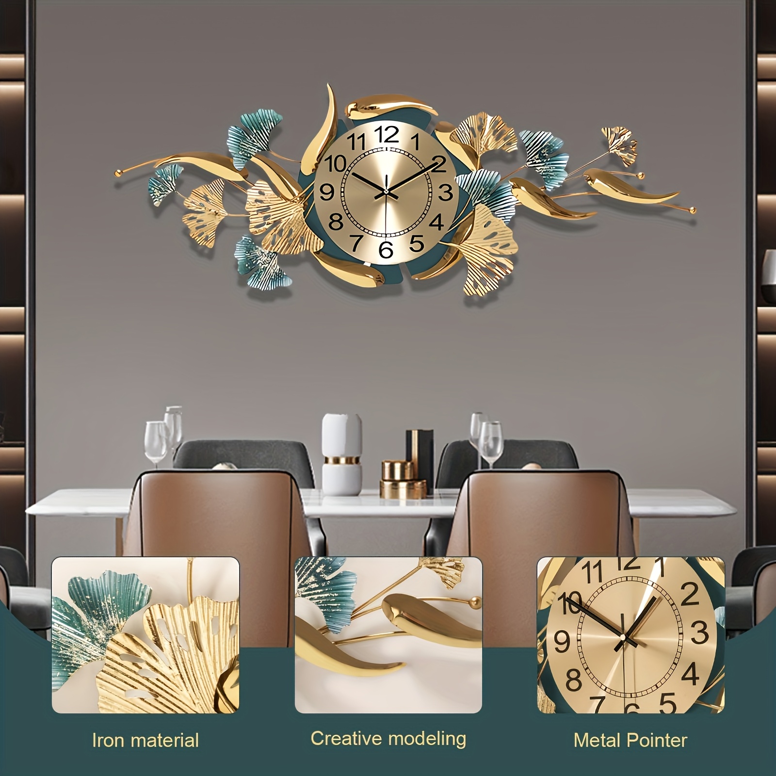 Golden Ginkgo Leaf Wall Clock, Modern Minimalist Creative Clock, Silent Fashion Ginkgo Leaf Art