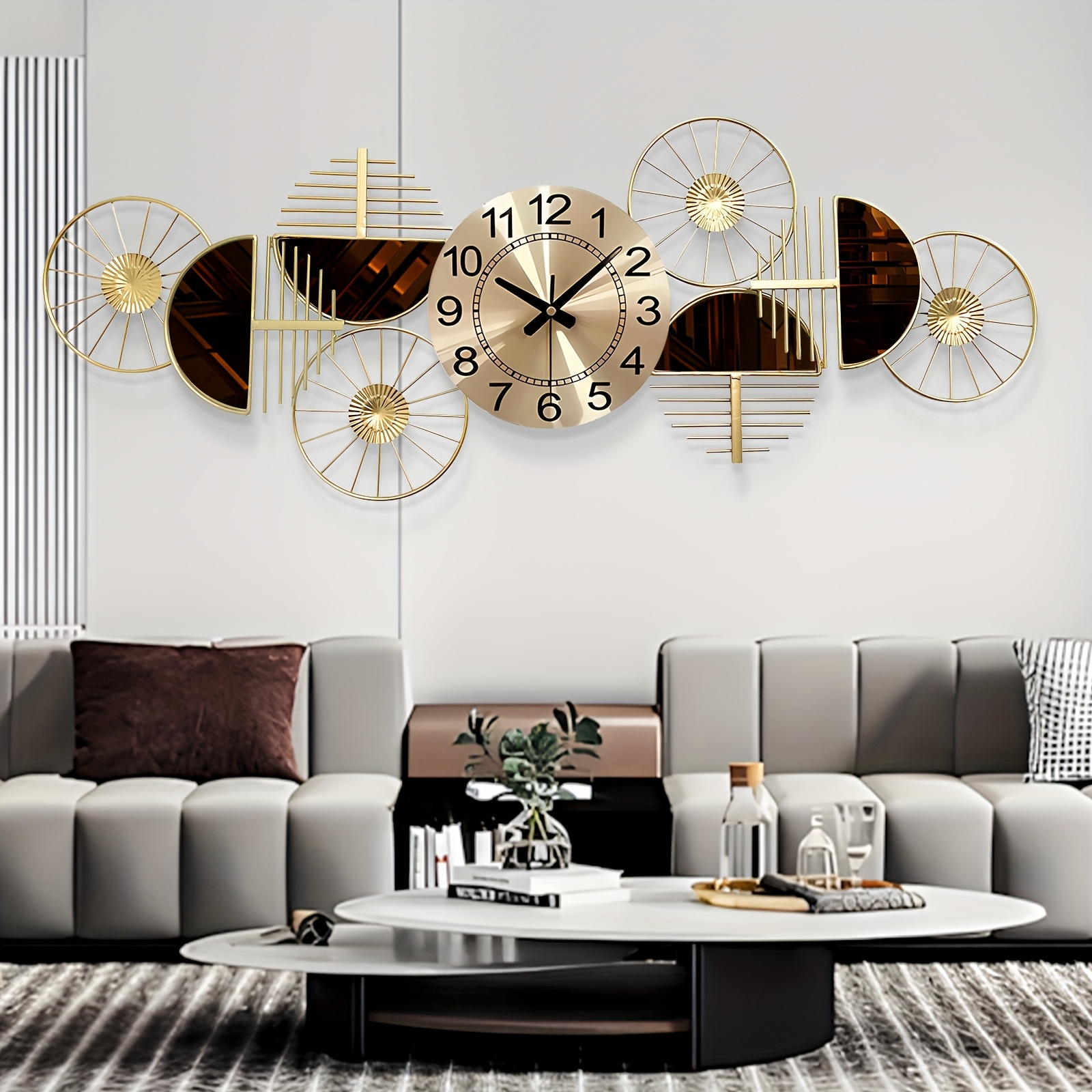 Modern Large Golden Wall Clock, 39 * 16 Inch Luxury Creative Decorative Wall Clocks, Elegant Metal Wall Clocks