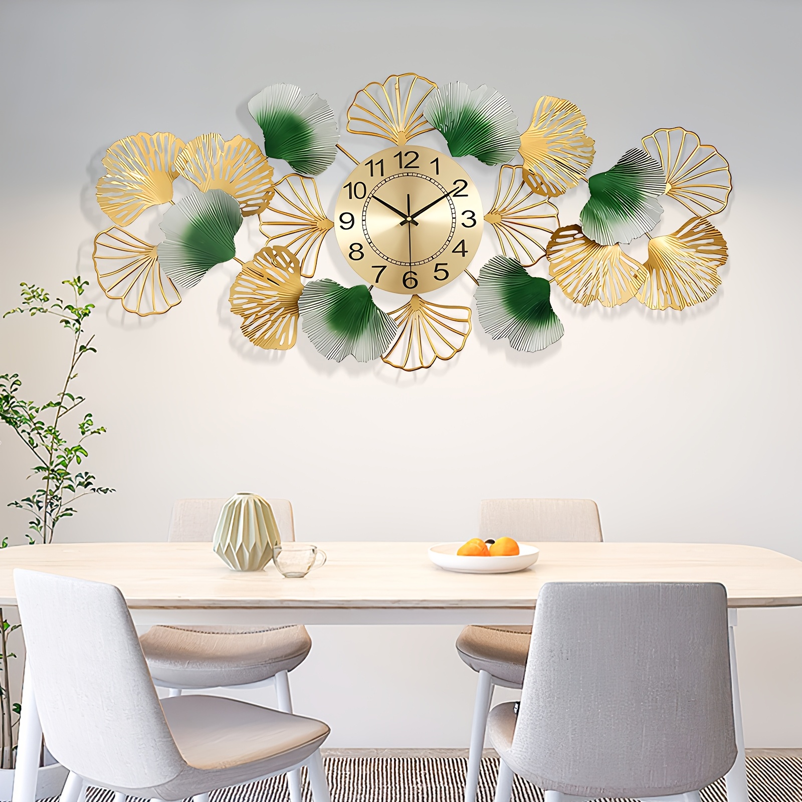 Large Creative Metal Hanging Clock, 36*15 Inch Modern Home Decoration Clock, Silent Ginkgo Leaf Hanging Clock