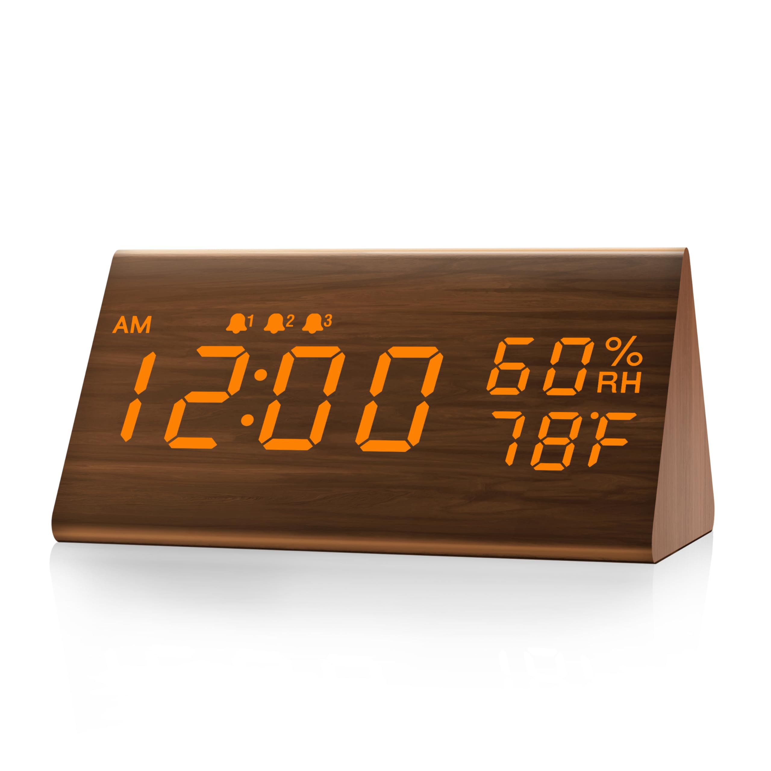 JALL Digital Alarm Clock, with Wooden Electronic LED Time Display, 3 Alarm Settings, Humidity & Temperature Detect, Wood Made Electric Clocks for Bedroom, Bedside (Brown)