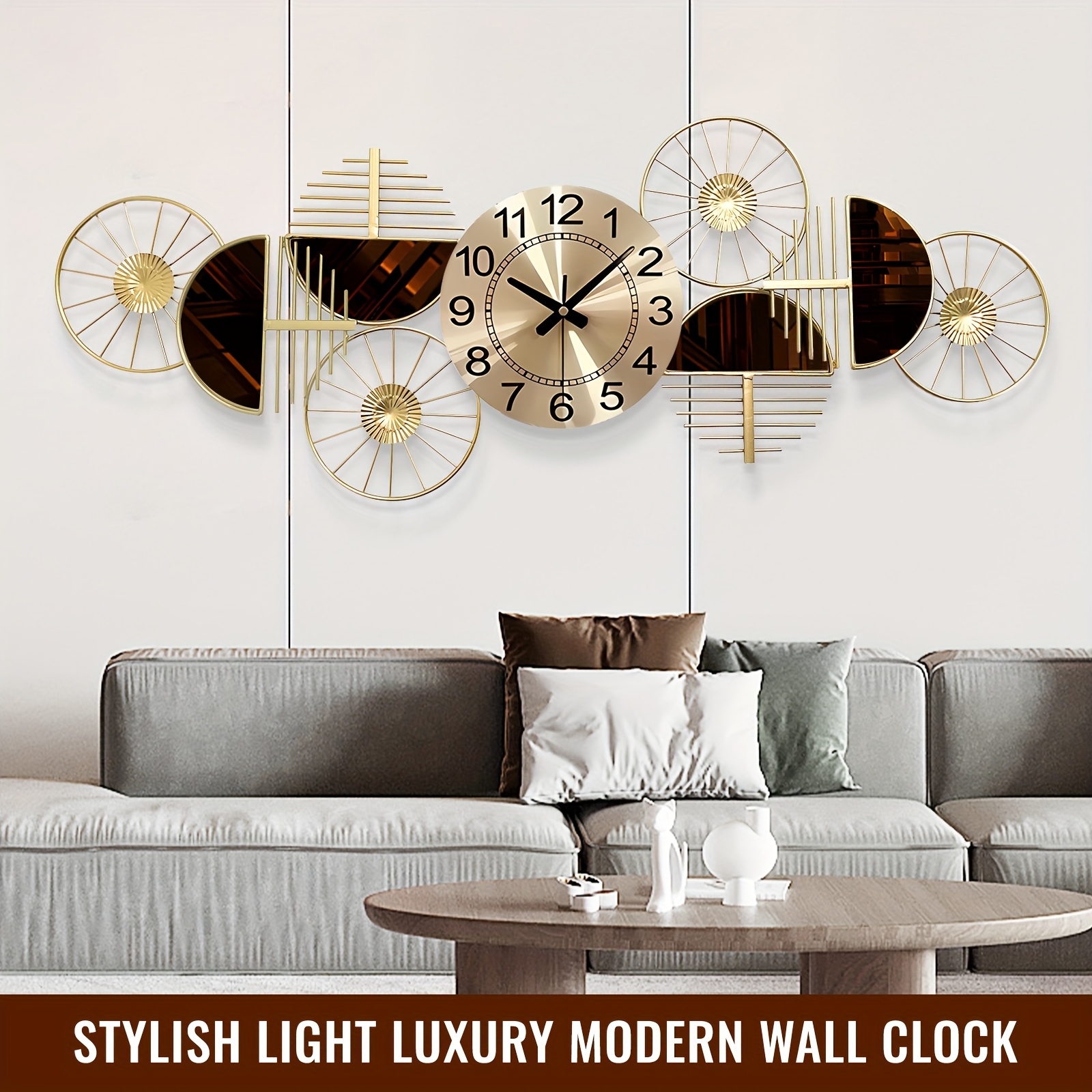 Modern Large Golden Wall Clock, 39 * 16 Inch Luxury Creative Decorative Wall Clocks, Elegant Metal Wall Clocks