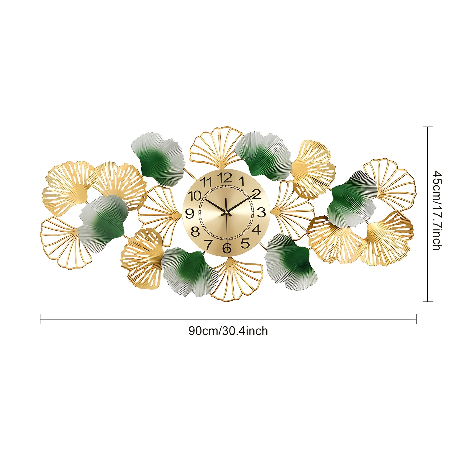 Large Creative Metal Hanging Clock, 36*15 Inch Modern Home Decoration Clock, Silent Ginkgo Leaf Hanging Clock