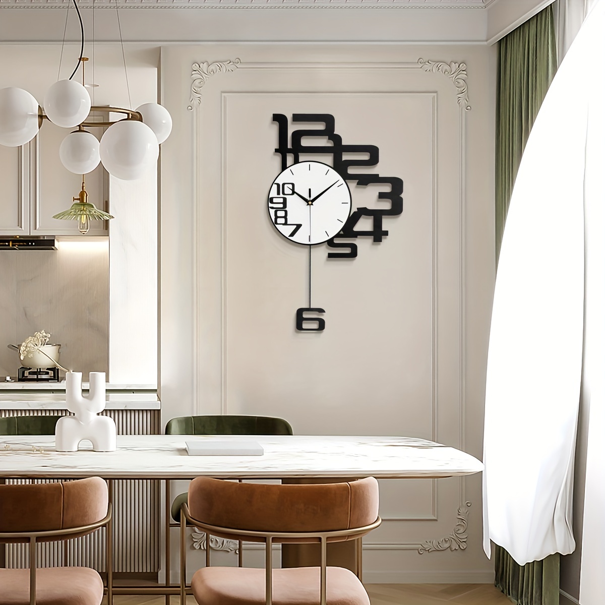 1pc Modern Minimalist Personality Metal Wood Creative Wall Clock, Large Battery Operated Clock For Living Room, Kitchen, Bedroom