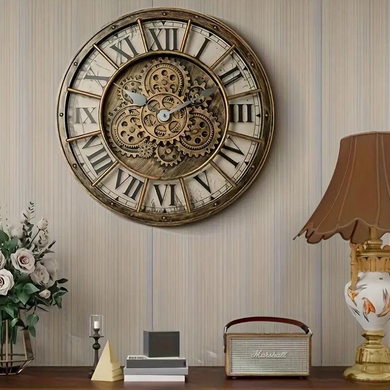 TIMESS 18-inch Large Wall Clock, Real Moving Gears, Art Deco, Super Large Industrial Steam Punk Wall Clock