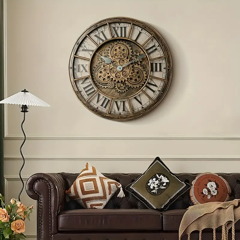 TIMESS 18-inch Large Wall Clock, Real Moving Gears, Art Deco, Super Large Industrial Steam Punk Wall Clock